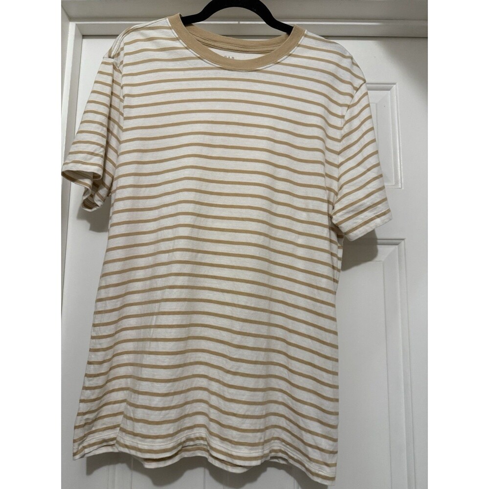 Gap Womens Everyday Soft Tan & White Striped T Shirt L Casual Classic